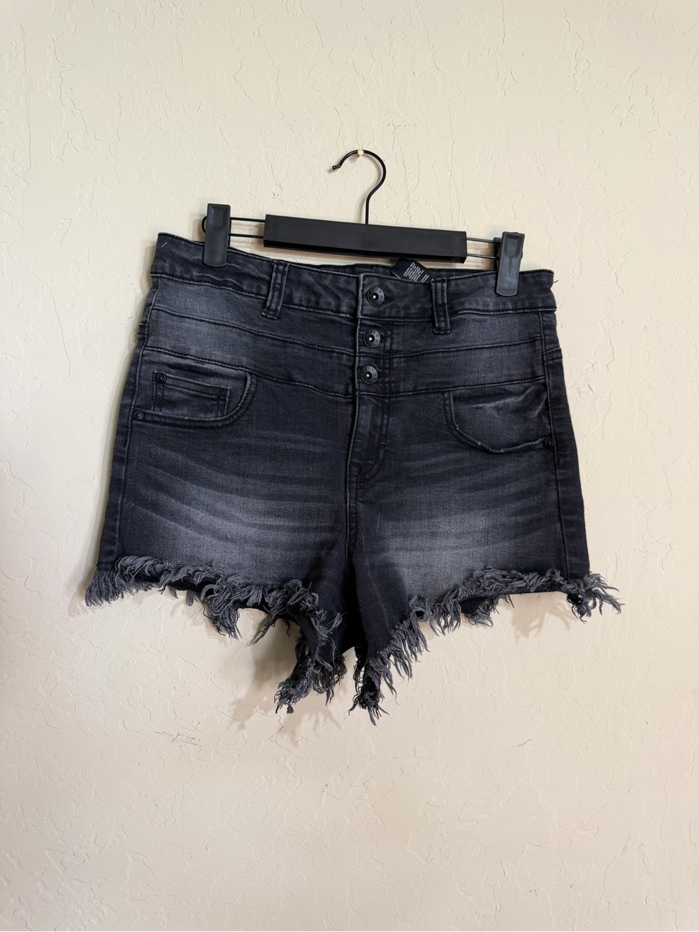 Ariya Black Washed Distressed High-Rise Jean Shorts